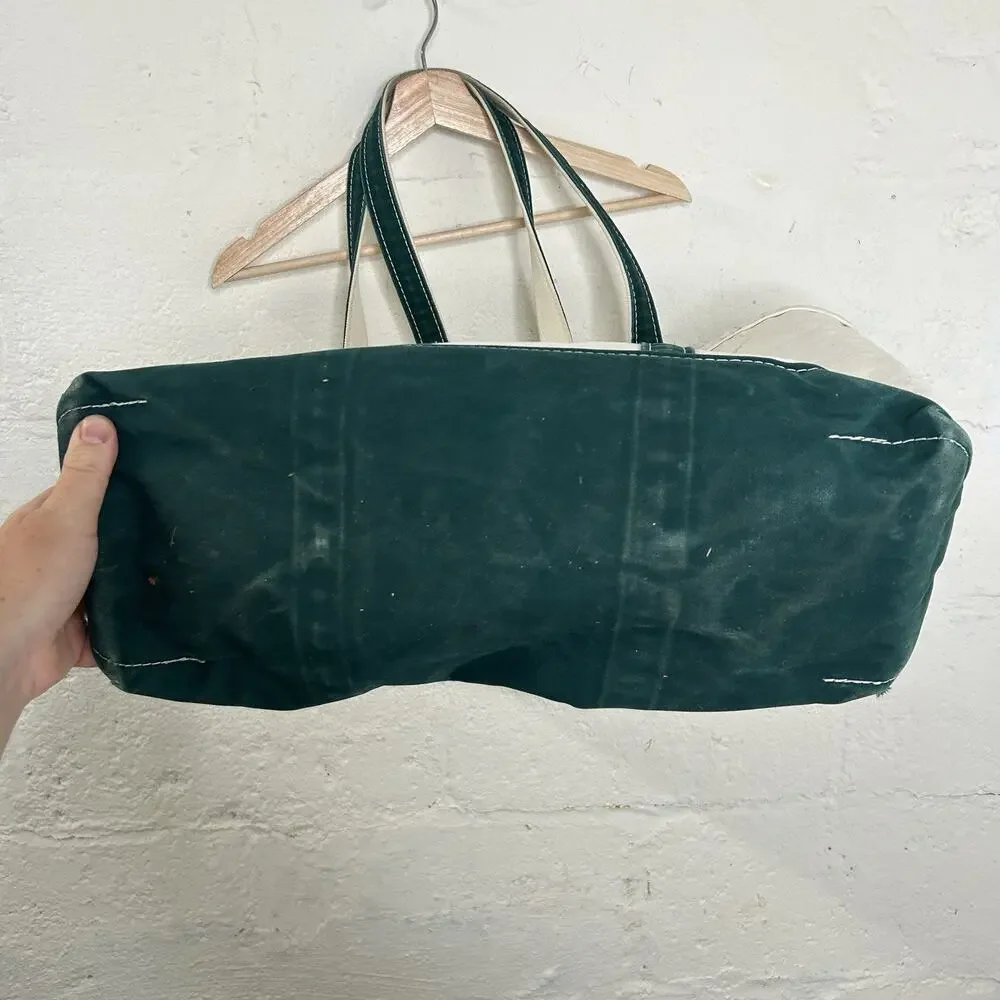 Vintage L.L. Bean Canvas Boat & Tote Bag Large “Green White”